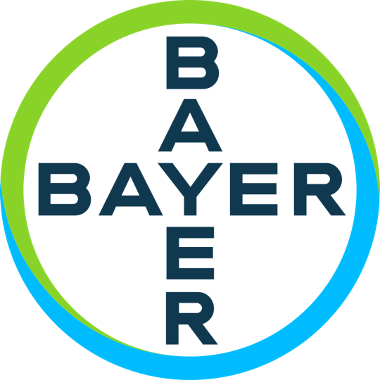 Bayer logo featuring a green and blue circle with "BAYER" written vertically and horizontally inside.
