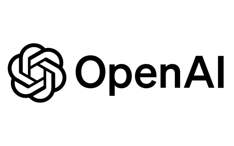 OpenAI logo with a geometric pattern and bold text.